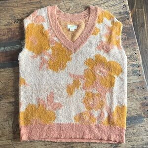 Anthropologie Loopy Floral Knit V-Neck Sweater Vest